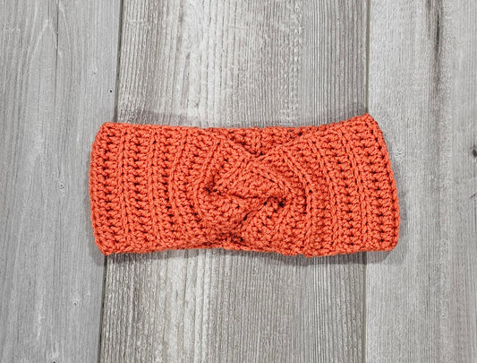 Crochet Twisted Headband- Orange