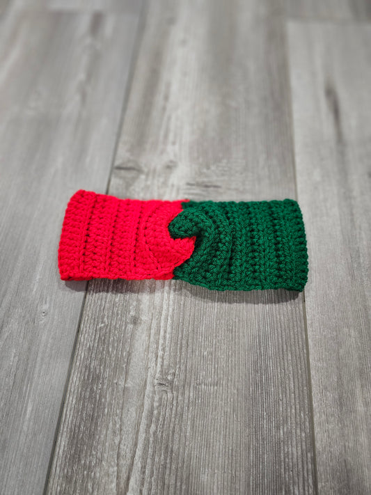 Crochet Twisted Headband- Red/Green