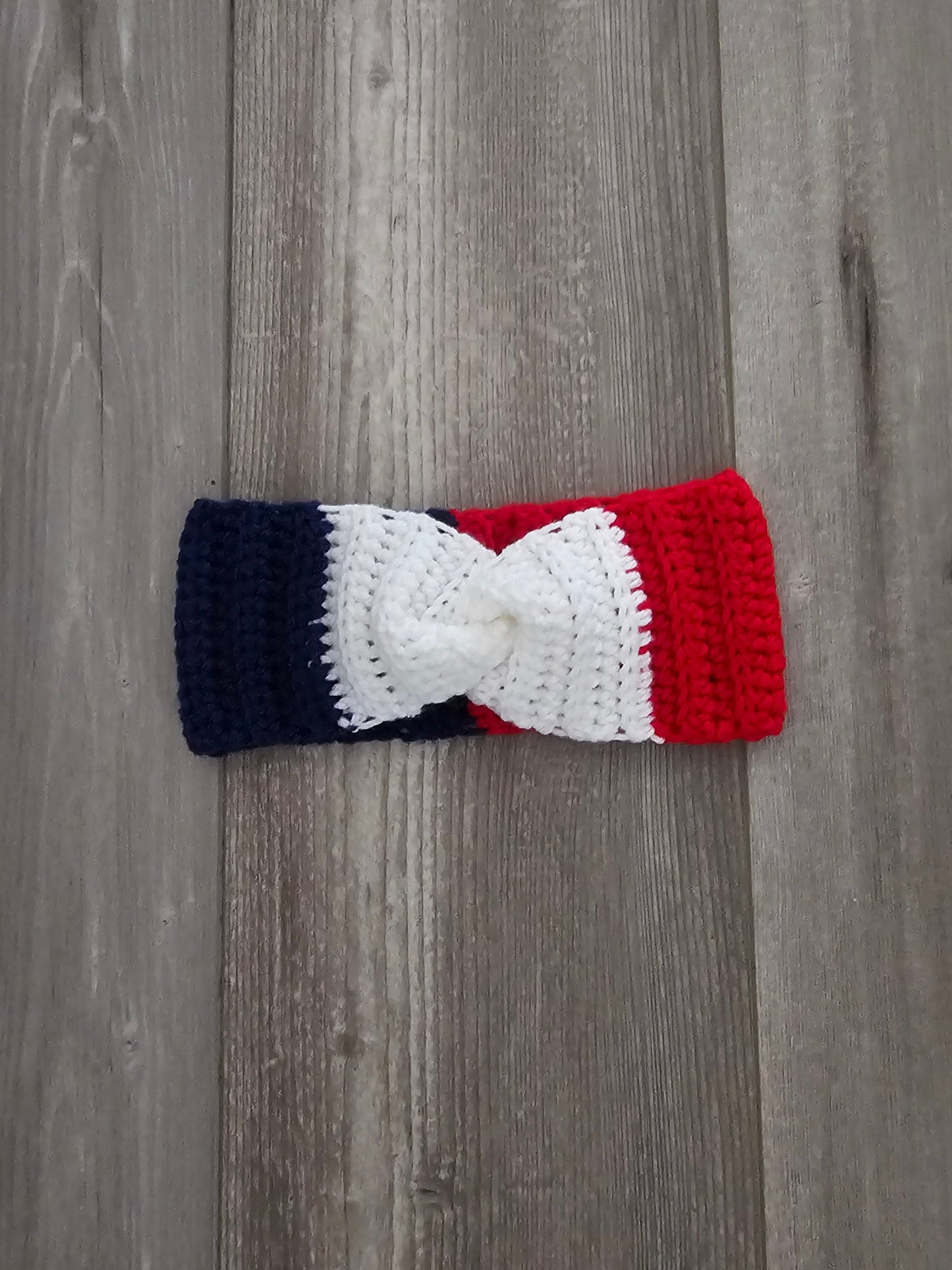 Crochet Twisted Headband- Red/White/Navy Houston Texans Inspired