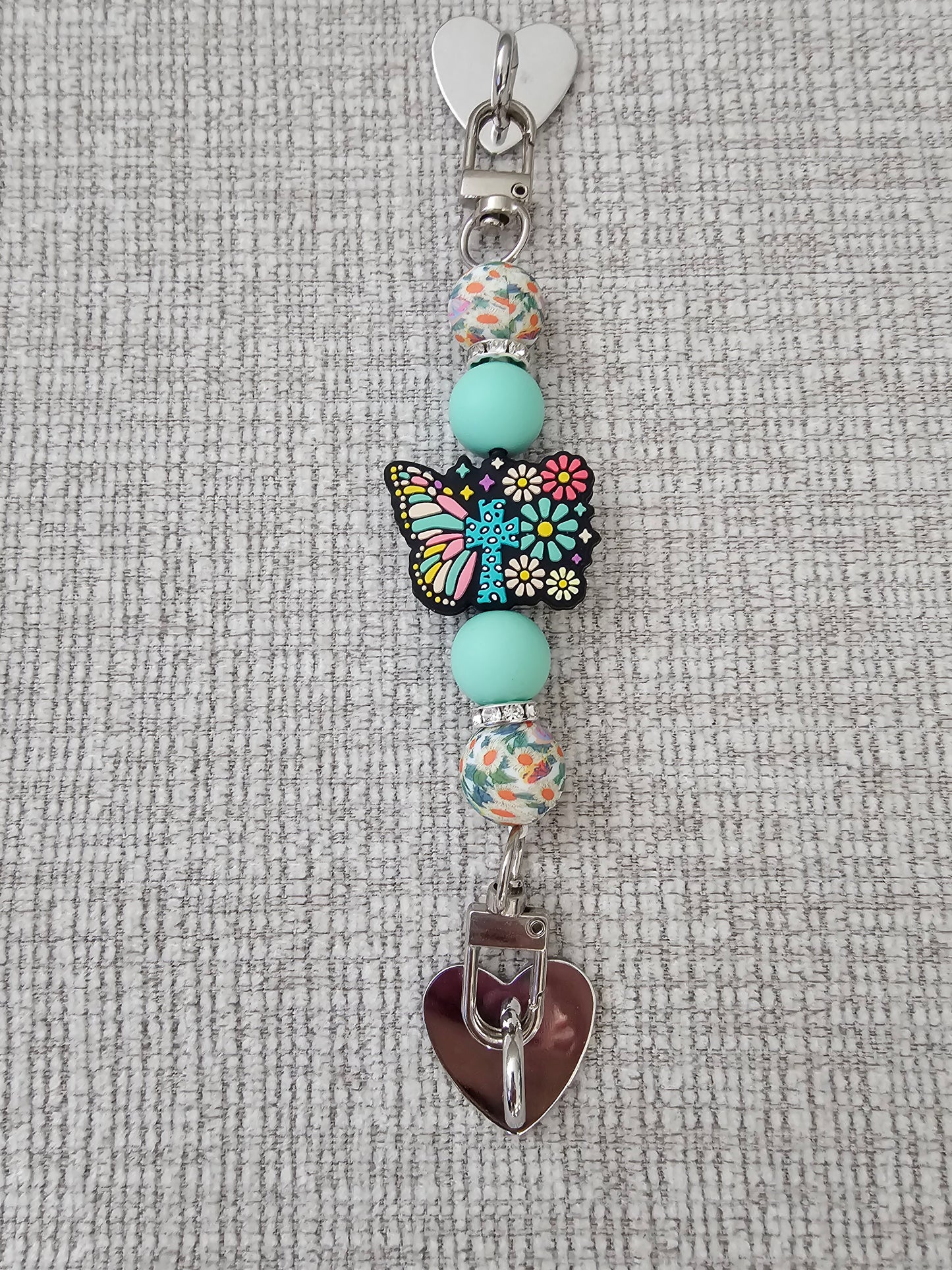 Phone Hand Strap/ Kindle Strap/ iPad Strap Interchangeable - Silicone Beaded Strap with Butterfly/Cross/Flower Focal