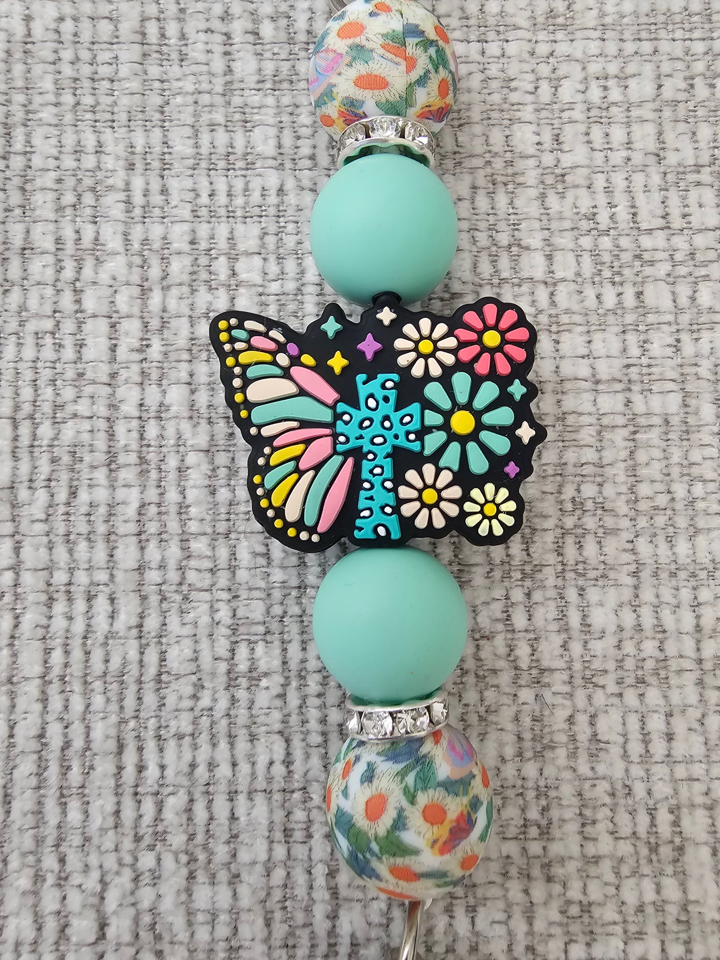 Phone Hand Strap/ Kindle Strap/ iPad Strap Interchangeable - Silicone Beaded Strap with Butterfly/Cross/Flower Focal