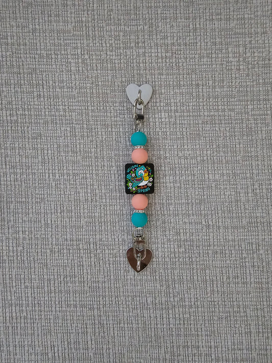 Phone Hand Strap/ Kindle Strap/ iPad Strap Interchangeable - Silicone Beaded Strap with Welcome Spring Focal