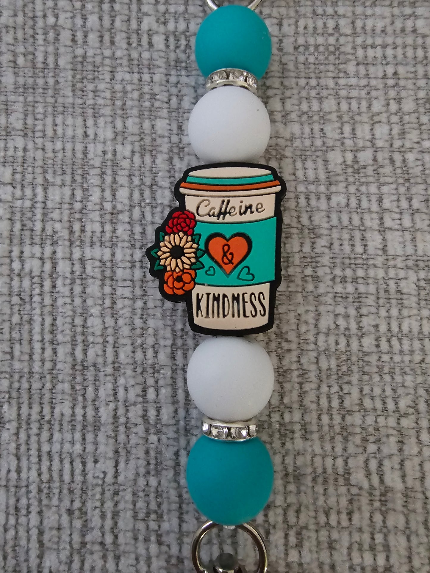 Phone Hand Strap/ Kindle Strap/ iPad Strap Interchangeable - Silicone Beaded Strap with Caffeine & Kindness Focal