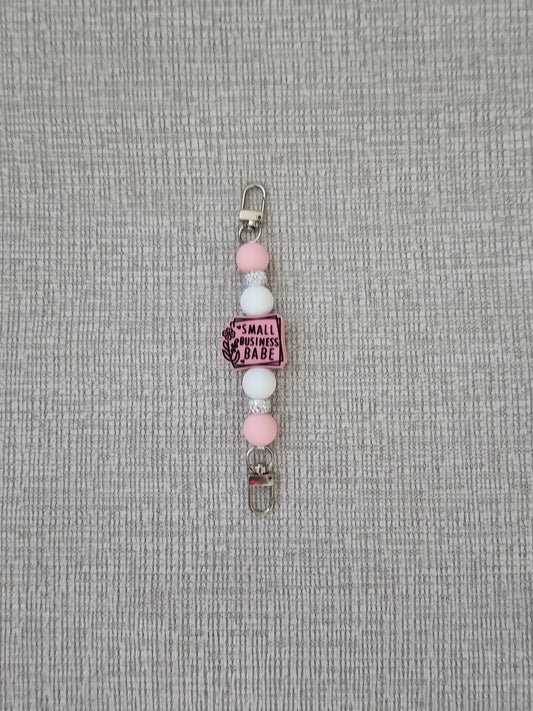 Phone Hand Strap/ Kindle Strap/ iPad Strap Interchangeable - Silicone Beaded Phone Strap with Small Business Focal with Pink/White Beads & White Rhinestones