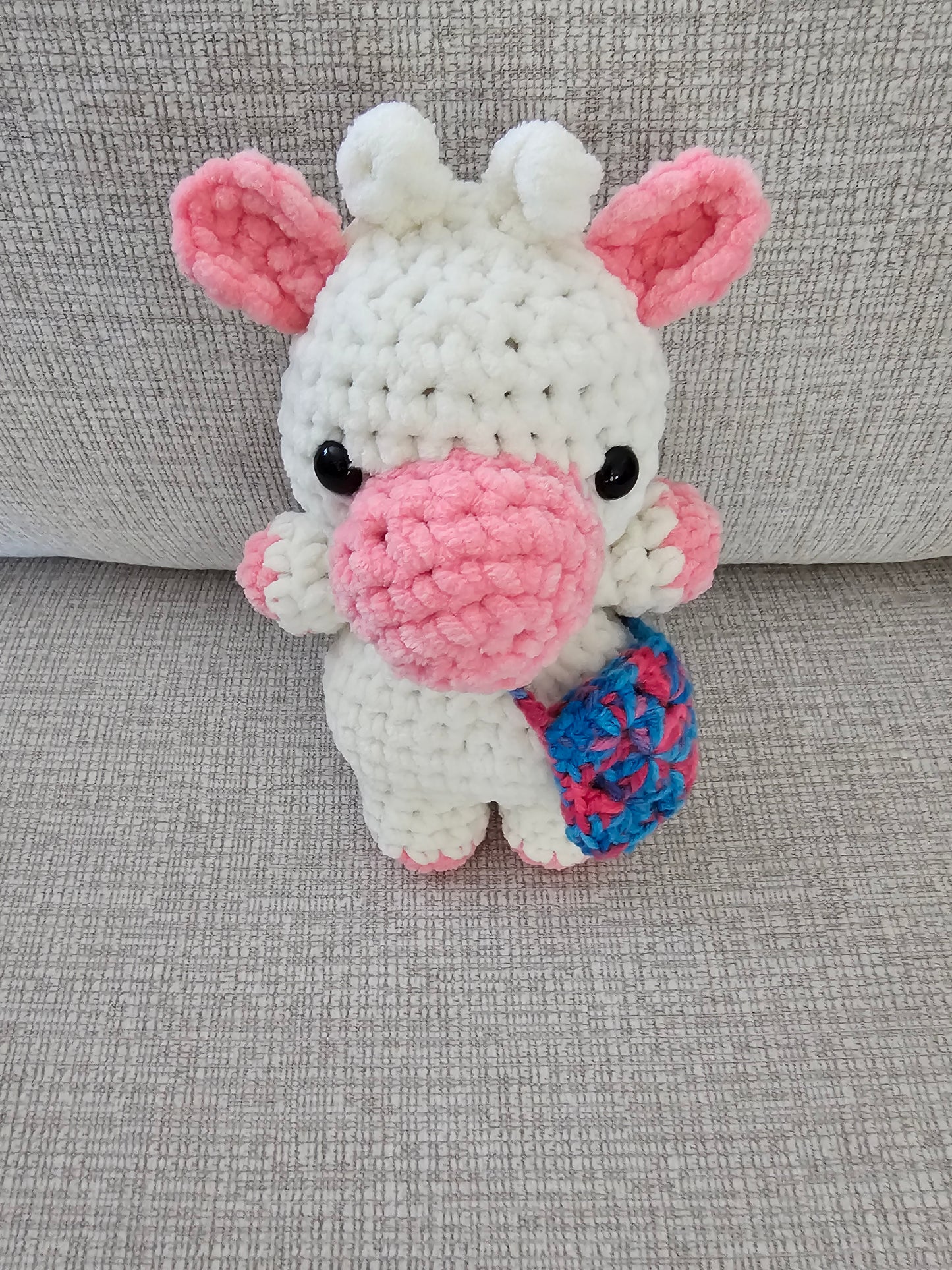 Crochet Little Plush Cow with Granny Square Purse