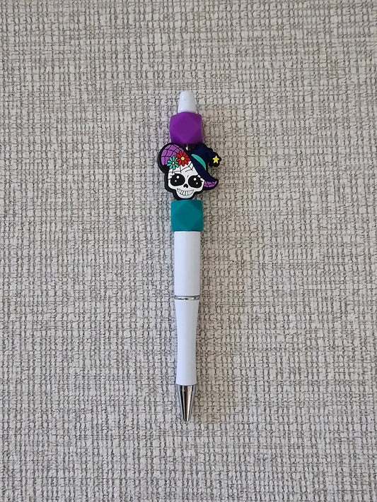 Pen- Silicone Beaded Pen with Skull Focal