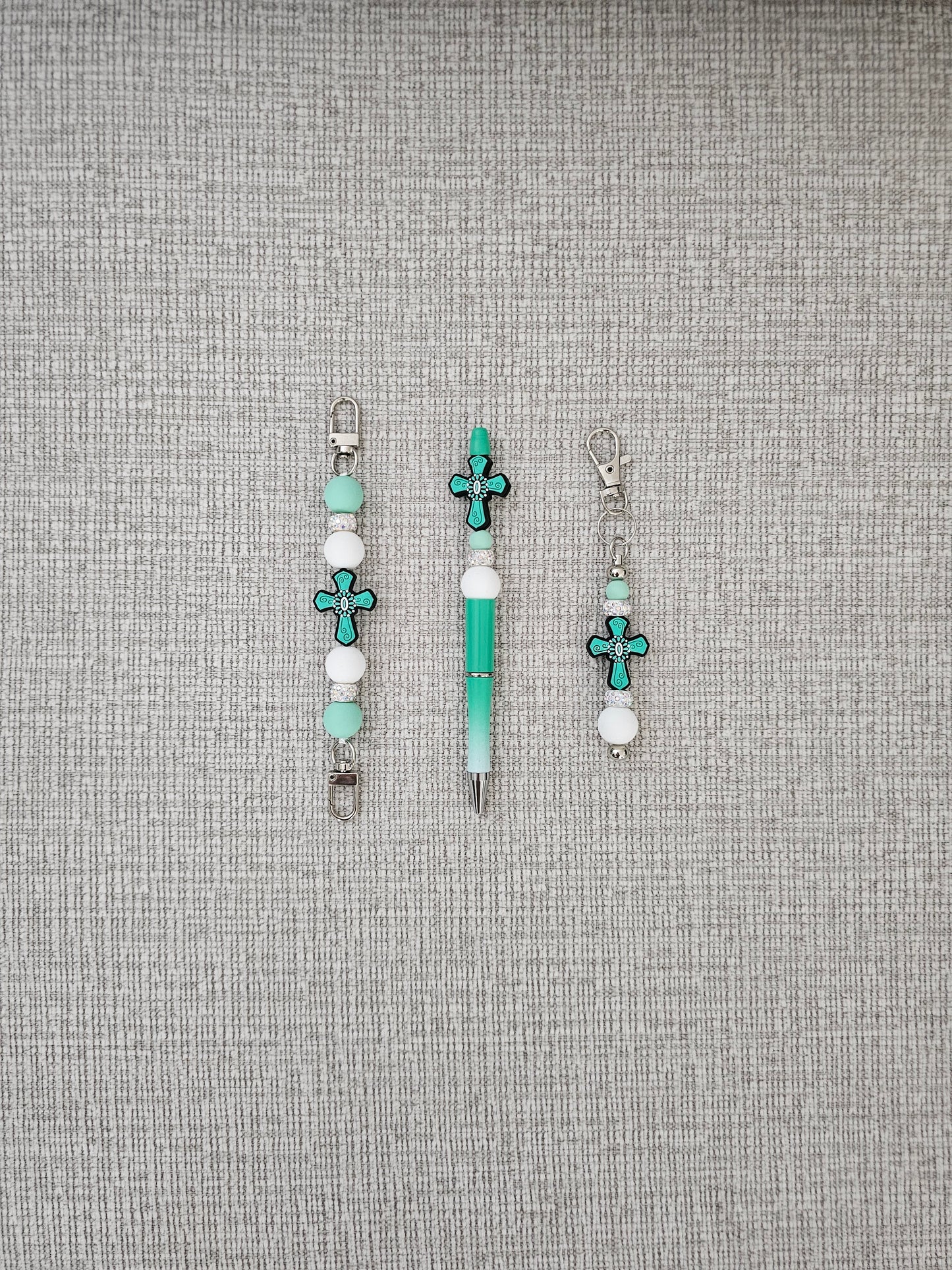 Teal Cross Bundle- Phone Hand Strap/Pen/Keychain