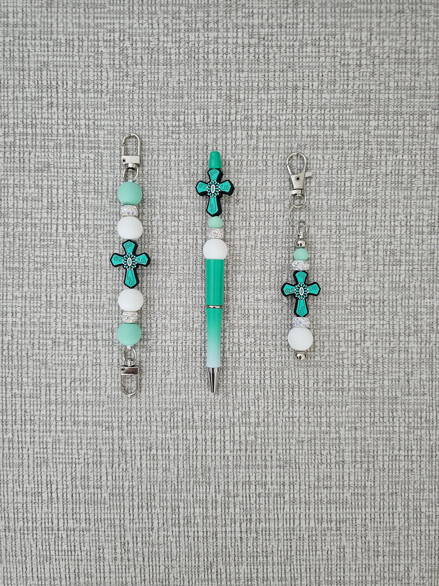 Teal Cross Bundle- Phone Hand Strap/Pen/Keychain