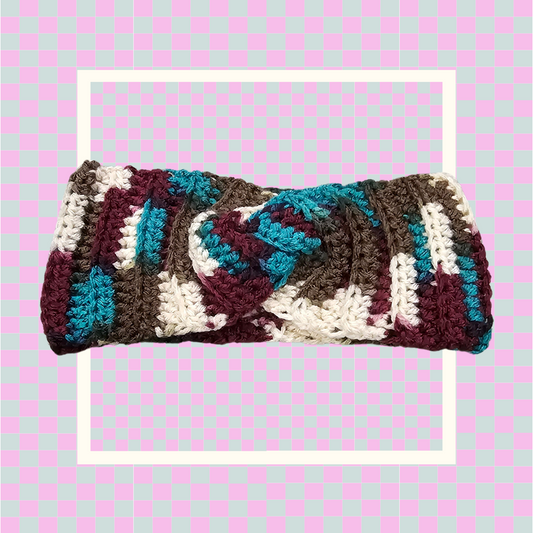 Crochet Twisted Headband- Multi-color Brown/Maroon/Teal