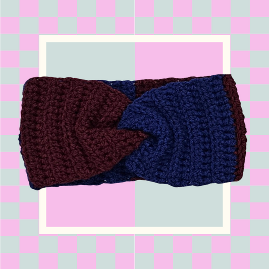 Crochet Twisted Headband- Maroon/Navy