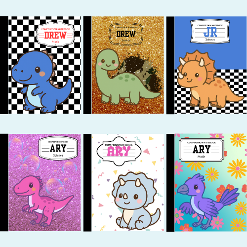 Digital Editable Dinosaur Composition Notebook Canva Template | Kids School Cover | Dino Digital Download | Requires Canva Pro | Back to School