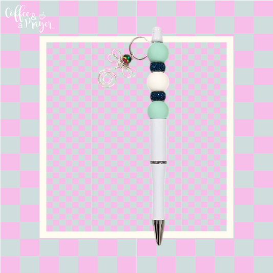 Pen- Silicone Beaded Pen Light Green w/Dragon Fly Charm