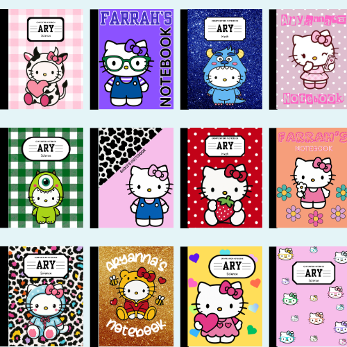 Digital Editable Canva Kitty Composition Notebook Template | Kawaii Editable School Notebook Cover | Digital Download | Pink Gingham, Glitter & More