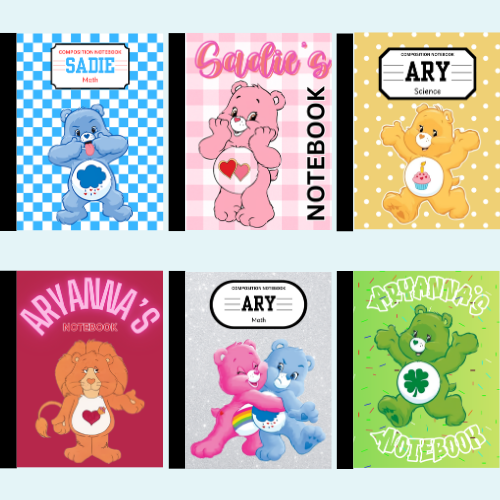 Digital Editable Canva Bears Composition Notebook Template | Kawaii Editable School Notebook Cover | Digital Download | Pink Gingham, Glitter & More