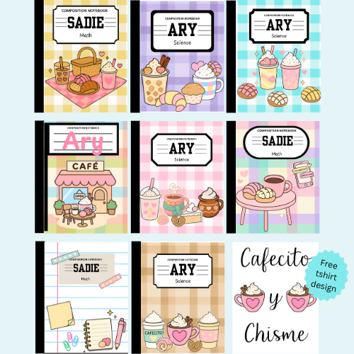 Digital Editable Cafesito y Chisme Composition Notebook Canva Template | Editable School Cover | Free Canva | Digital Download PDF |
