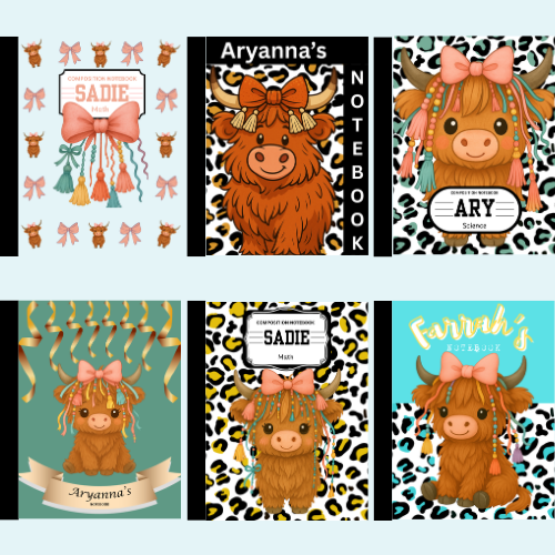 Digital Editable Highland Cow Composition Notebook Cover | Canva Template | Printable Kawaii School Cover | Digital Download PDF with LINK